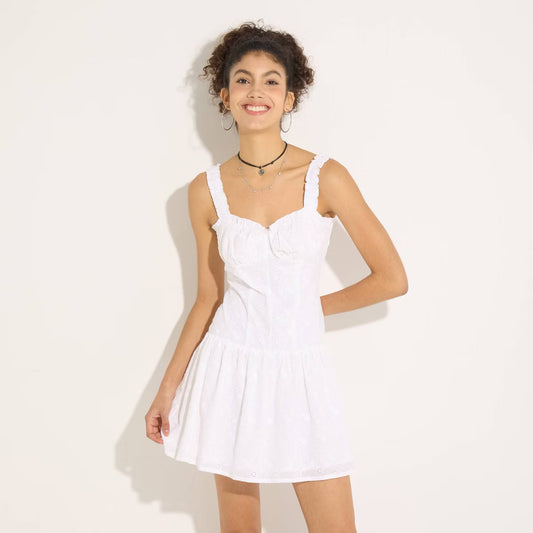 Women's Eyelet Ruffle Babydoll Dress - Wild Fable™ Fresh White